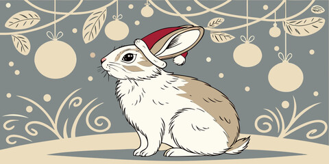 Christmas Rabbit with Santa Hat