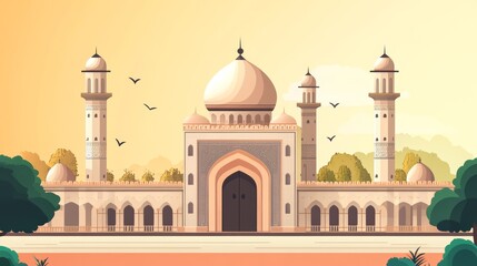 Majestic Mosque at Sunset: A Tranquil Architectural Masterpiece
