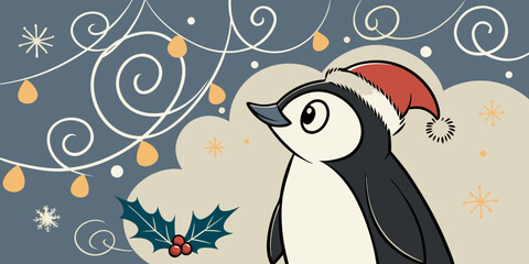 Christmas Penguin with Santa Hat