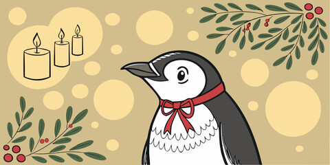 Christmas Penguin with Bell Bow