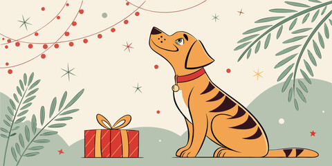 Christmas Dog beside Gift Box