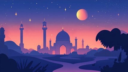 Serene Night in the Muslim World: A Mosque under the Stars