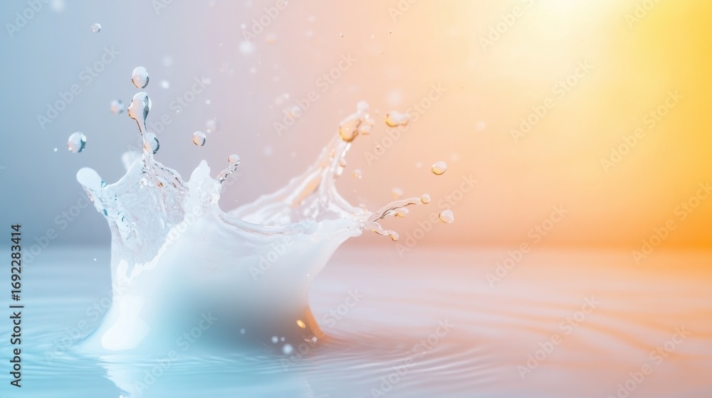 Poster water splash creates mesmerizing patterns against a soft gradient background