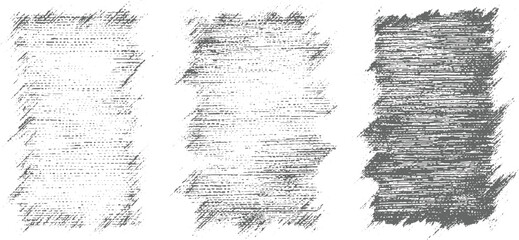 Three abstract areas of gray textured brush strokes on a white background.