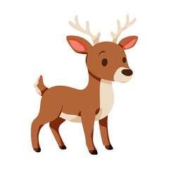 A cartoon deer with antlers stands on a white background. The deer has a happy expression on its face