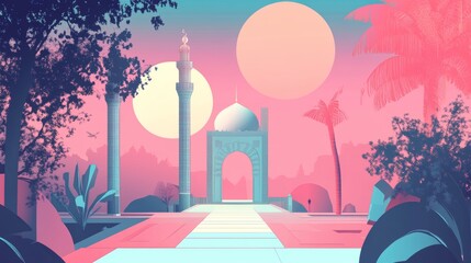 Serene Mosque Oasis: A Digital Dreamscape