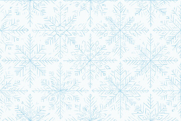 Seamless icy blue snowflake pattern with frosty geometric winter design on white background