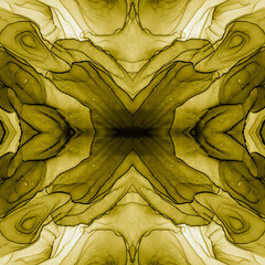 Gold Persian Tiling.Bright Alcohol Ink Art. ElegantItalian Majolica Tile. Texture Watercolor. Christmas Majolica Watercolor.Sun Ornament Black Digital Ceramictil.