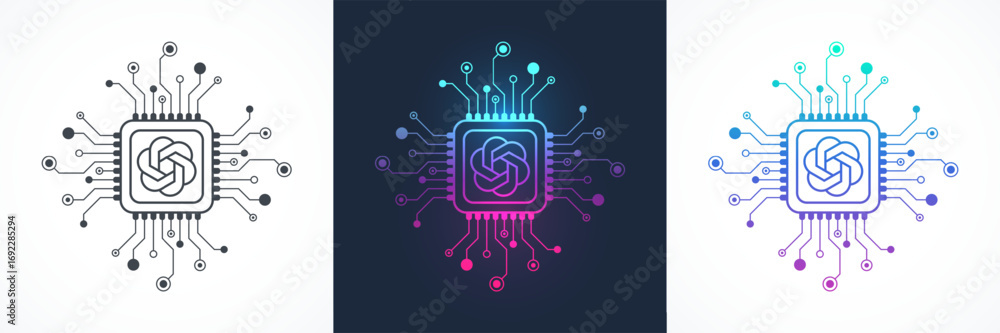 Poster gpt icon, sign, logo in the circuit line style. ai chat bot processor vector icon design. gpt mother