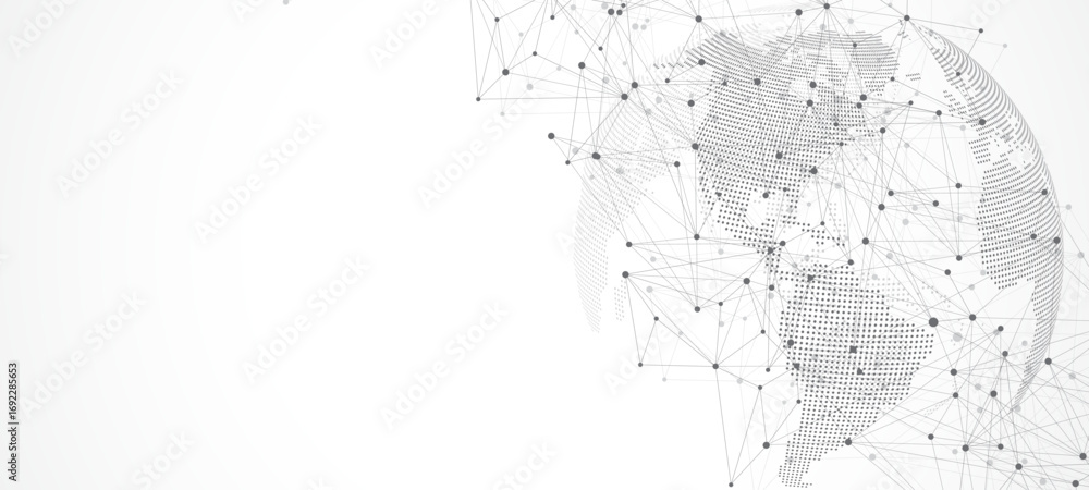 Poster abstract tech network connection dots. digital technology and big data analysis background. white ba