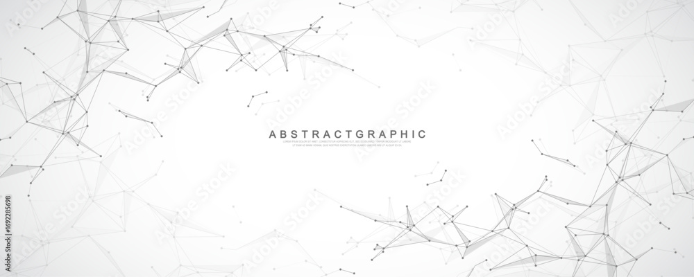 Poster abstract tech network connection dots. digital technology and big data analysis background. white ba