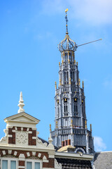 Naklejka premium Bell tower of the Church of Saint Bavo Grote Kerk, Reformed Protestant church in Haarlem, Netherlands
