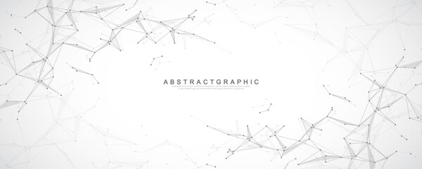 Abstract tech network connection dots. Digital technology and big data analysis background. White background with plexus lines. Geometric background with abstract mesh