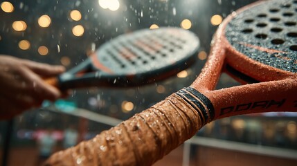 Wet Padel Rackets on Court During Rain Showcasing Sport