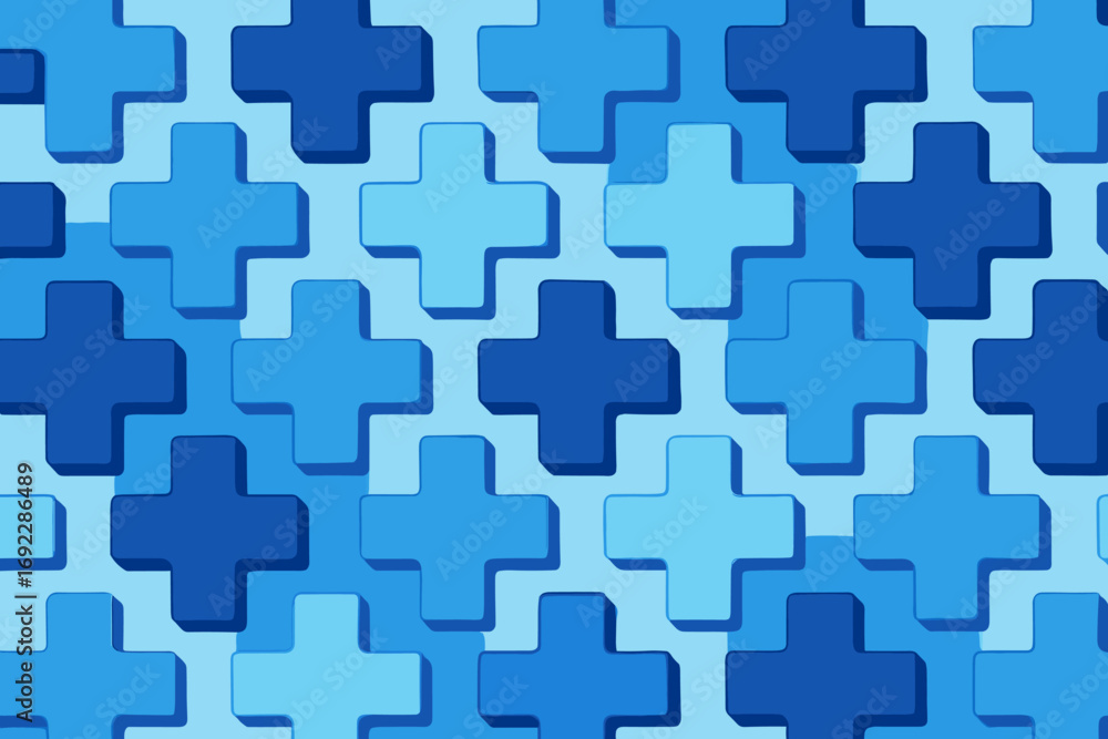 Poster colorful geometric patterns featuring blue crosses on a soft background create an abstract design