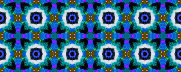 Ornaments On Tiles. Aquamarine Ikat Seamless.