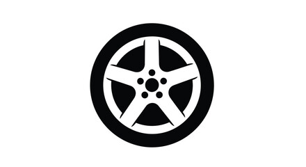 Obraz premium Black and white illustration of a car wheel, simple design