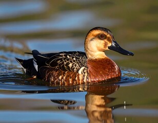 A colorful duck swimming on a calm lake