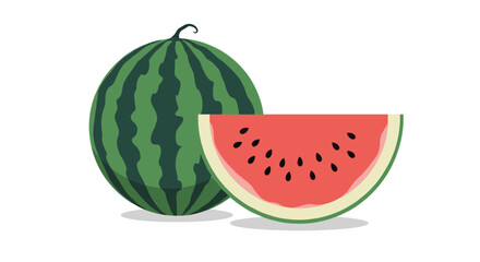 Juicy watermelon slice and whole fruit illustration for summer refreshment and healthy eating