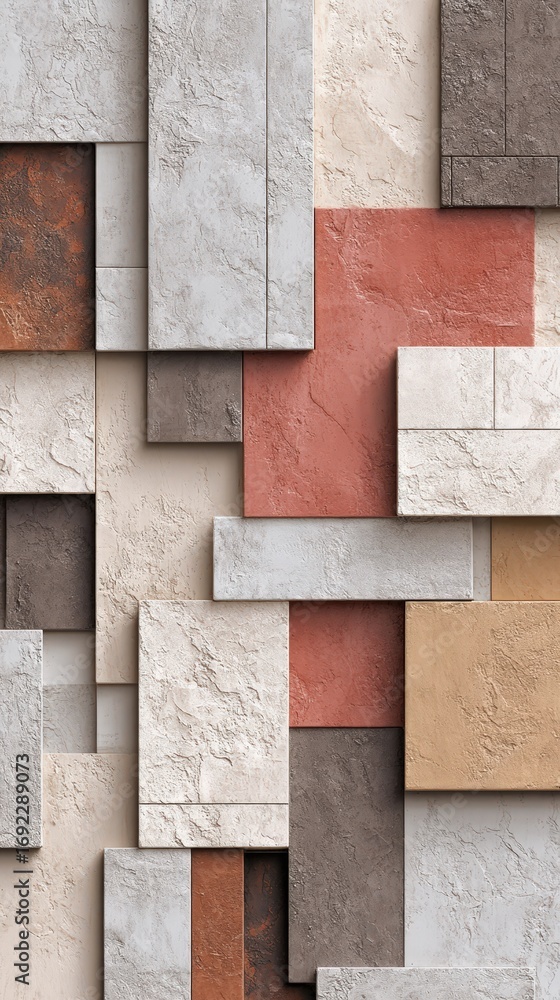 Aufkleber a textured collage of rectangular tiles in earthy tones, creating a geometric pattern.