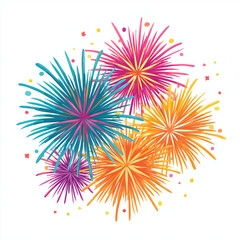 Firework isolated in white. Bright neon fireworks creating an abstract light explosion, isolated on white background