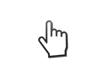 Sleek, minimalist digital hand cursor with clean lines and subtle gradients, pointing upwards against a transparent studio background, concept of digital control and progress