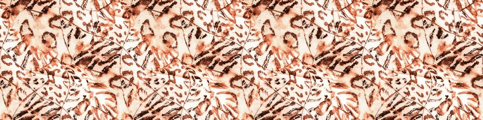 Seamless Texture. Orange Cartoon Animal Design. Cream Seamless Illustration. Animal Print. Chocolate Leopard Hair. Watercolor Paint Textures. Paper Art Illustration.