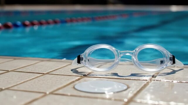 Swimming goggles on pool deck summer sport equipment