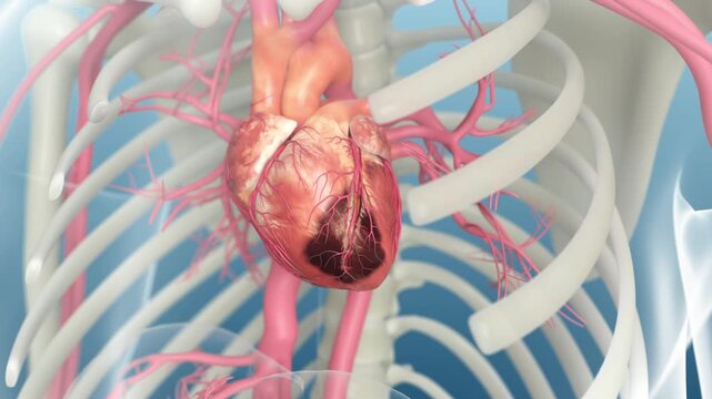 Heart stents are implanted in the coronary arteries to treat coronary heart disease, myocardial infarction, and heart disease. PCI procedure, 3d animation.4K.