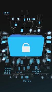 Vertical concept showing an open folder with multiple branching connections to cloud systems and digital databases.