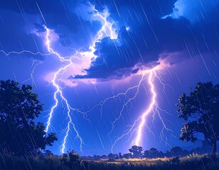 A dramatic storm with lightning and rain