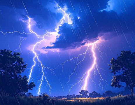 A dramatic storm with lightning and rain