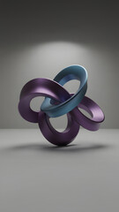 Abstract 3D Sculpture of Interlocking Rings in Purple and Blue