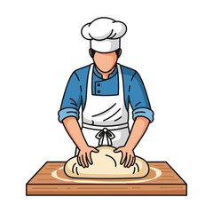 Baker Kneading Dough:  Cartoon Style Illustration,  Warm and Friendly Mood