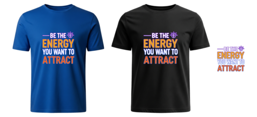 Inspiring 'Be The Energy You Want To Attract' graphic for motivational apparel and positive lifestyle products, perfect for self-improvement and empowerment branding.