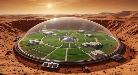 Mars Habitat - Sustainable Dome Ecosystem on the Red Planet.