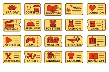 Unique tickets for various activities including spa days, games, and art classes for a vibrant community experience