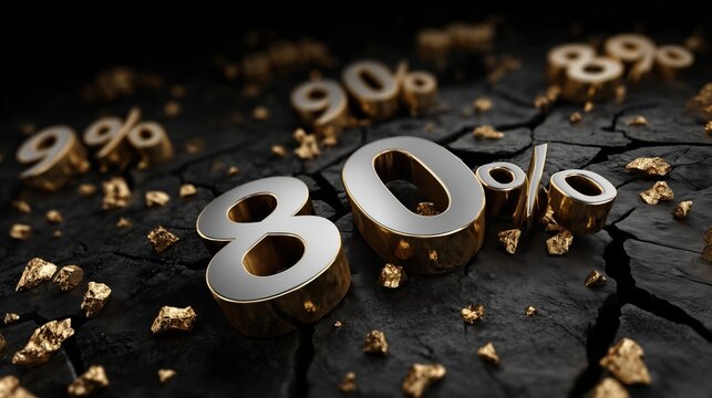 Progress displayed with highlighted percentages and gold elements on a textured black background showcasing growth and achievement metrics