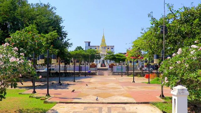 Wat Klang white golden buddhist temple in Khon Kaen Thailand.