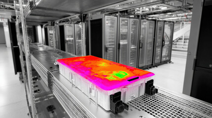 aerial view of data hall with symmetrical cooling ducts futuristic composition no people illustration concept scene visual for commercial design use high detail quality stock image illustration concep