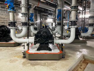 Chiller rooms, large industrial refrigeration rooms, including motor and water pipes