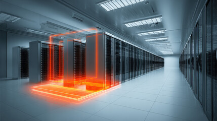 aerial view of data hall with symmetrical cooling ducts futuristic composition no people illustration concept scene visual for commercial design use high detail quality stock image illustration concep