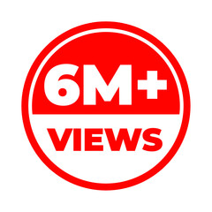 6 Million views png, digital counter design, trending audience reach, social media growth, engagement showcase