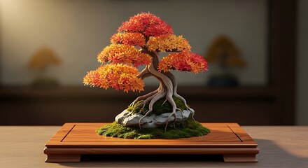 Autumnal Bonsai Tree - A Miniature Landscape of Fall Colors.