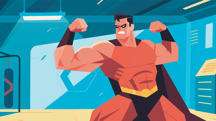 illustration of superheroes training in a training environment vector design template © BedRoses