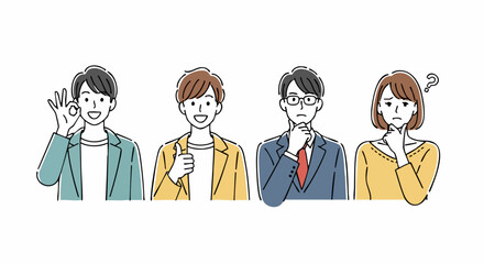 Diverse team members showcasing different moods and expressions in a clean, simple illustration style