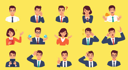 Diverse team faces express emotions in modern office, conveying collaboration, brainstorming, and company culture