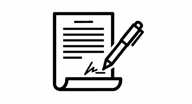 Signing contract agreement with pen for business deal, document signing icon for professional use