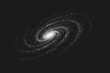 Vector illustration of a supermassive spiral galaxy. Hand-drawn stippling style