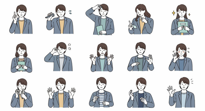 Diverse professional illustrations showcasing business people in various poses and expressions for presentations or digital media